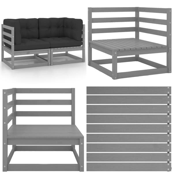 2-personers havesofa med hynder massivt fyrretræ grå - 2-personers Sofa - 2-personers Sofaer - Home & Living