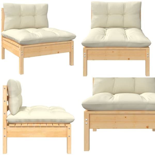 Midtermodul til havesofa cremefarvede hynder massivt fyrretræ - Midterdel Til Havesofa - Midterdele Til Havesofa - Home & Living