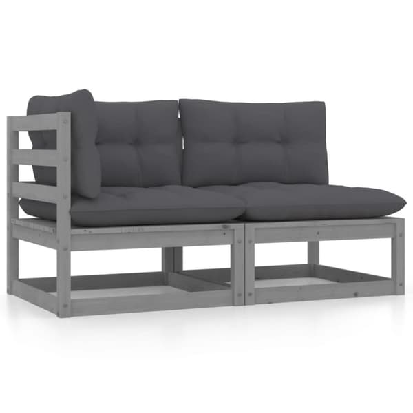 Loungesæt til haven 2 dele med hynder massivt fyrretræ grå - Haveloungesæt - Loungesæt Til Haven - Home & Living