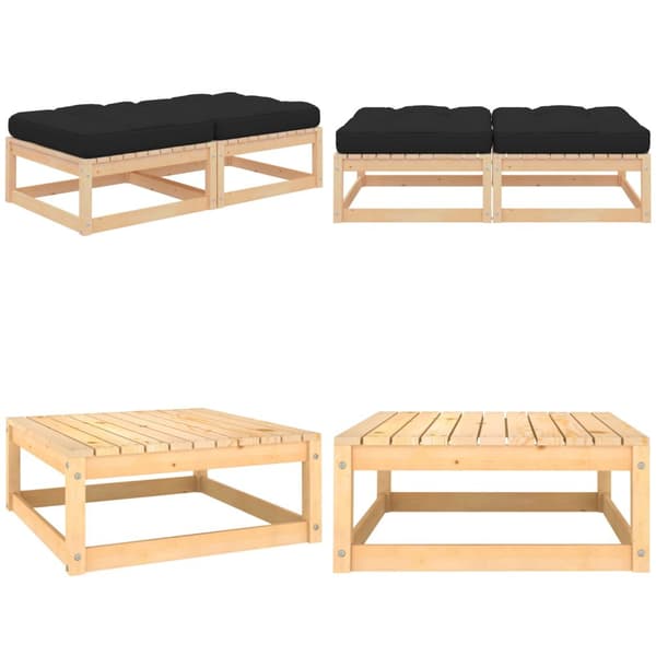 Trädgårdspallar 2 st med dynor massiv furu - Fotpall - Fotpallar - Home & Living