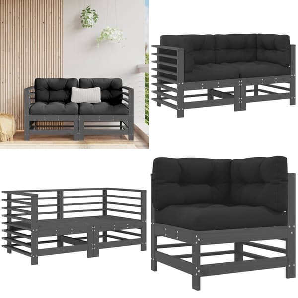 Kulmasohvat tyynyillä 2 kpl harmaa täysi mänty - Kulmasohva - Kulmasohvat - Home & Living