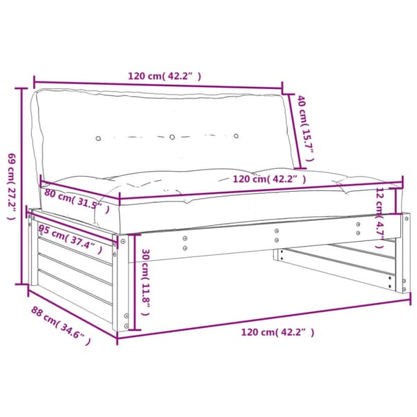 Midtermodul til sofa 120x80 cm massivt fyrretræ hvid - Midtermodul Til Havesofa - Midtermoduler Til Havesofa - Home & Living