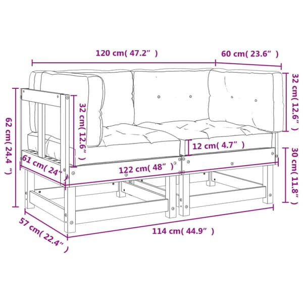 Hjørnemoduler til havesofa 2 stk. Med hynder massivt fyrretræ - Hjørnemodul - Hjørnemoduler - Home & Living