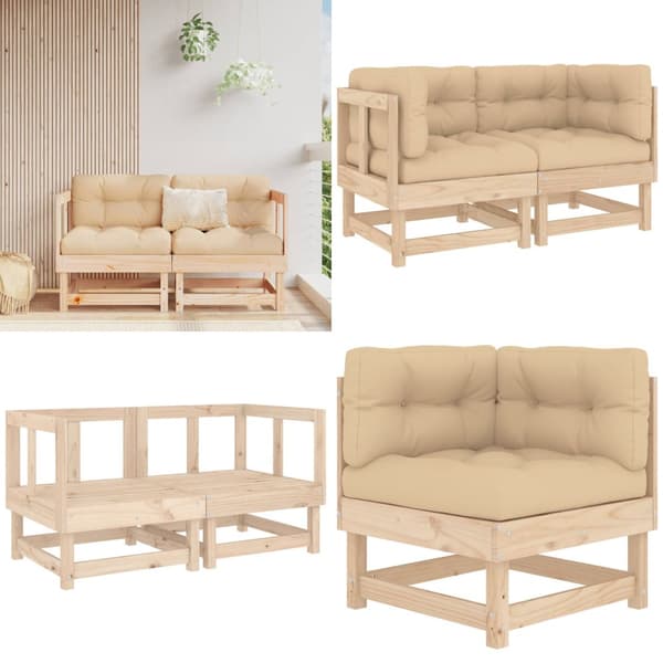 Hjørnemoduler til havesofa 2 stk. Med hynder massivt fyrretræ - Hjørnemodul - Hjørnemoduler - Home & Living