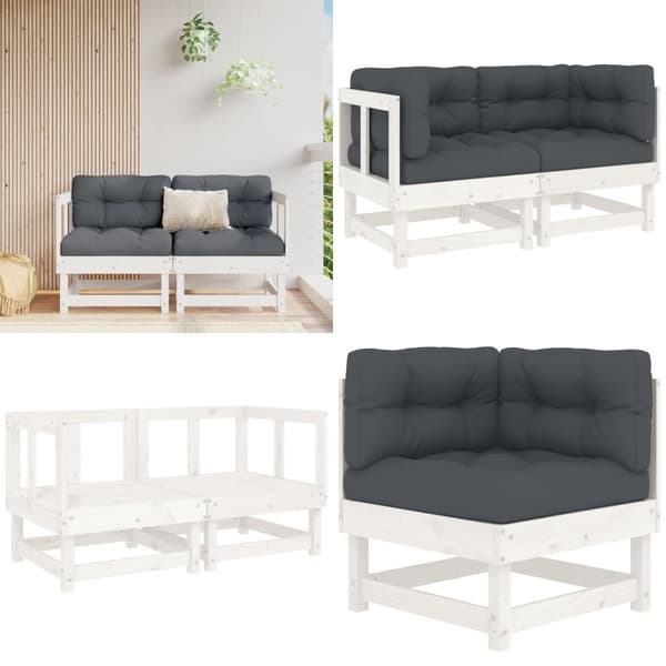 Kulmasohvat tyynyillä 2 kpl valkoinen täysi mänty - Kulmasohva - Kulmasohvat - Home & Living