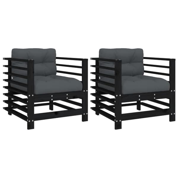 Havestole med hynder 2 stk. Massivt fyrretræ sort - Havestol - Havestole - Home & Living