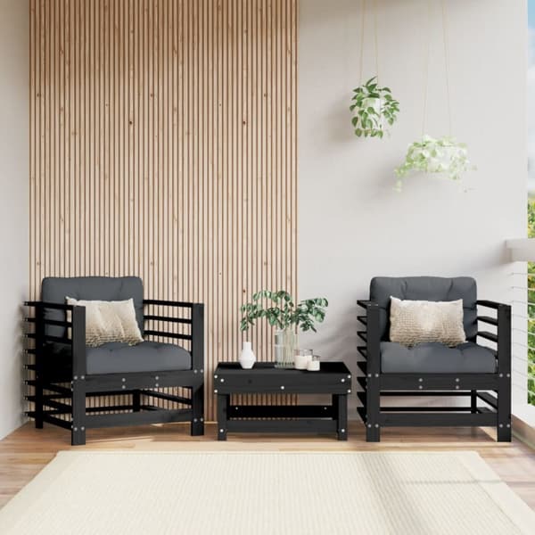 Havestole med hynder 2 stk. Massivt fyrretræ sort - Havestol - Havestole - Home & Living