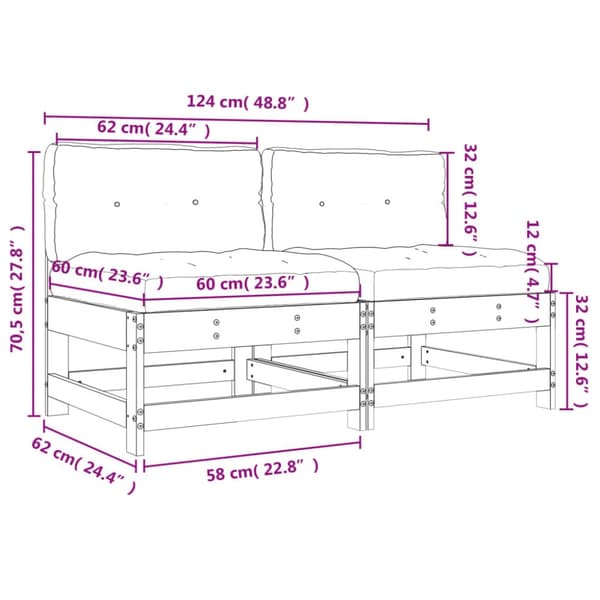 Midtermoduler til sofa 2 stk. Med hynder massivt fyrretræ hvid - Midtermodul Til Havesofa - Midtermoduler Til Havesofa - Home & Living