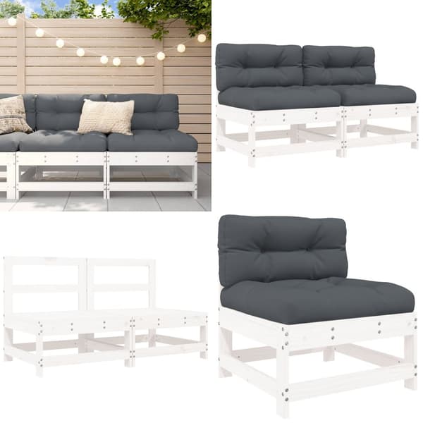 Midtermoduler til sofa 2 stk. Med hynder massivt fyrretræ hvid - Midtermodul Til Havesofa - Midtermoduler Til Havesofa - Home & Living