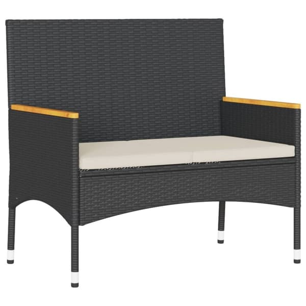 vidaXL 2-personers havebænk med hynder og bord polyrattan sort