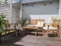 Miniatyrbild 5 av 11: Trädgårdssoffgrupp Ljust Certifierat Akaciaträ Ljusbeige Dynor 4-sits Modern Design Utomhus Samtalsgrupp