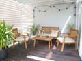 Miniatyrbild 2 av 11: Trädgårdssoffgrupp Ljust Certifierat Akaciaträ Ljusbeige Dynor 4-sits Modern Design Utomhus Samtalsgrupp