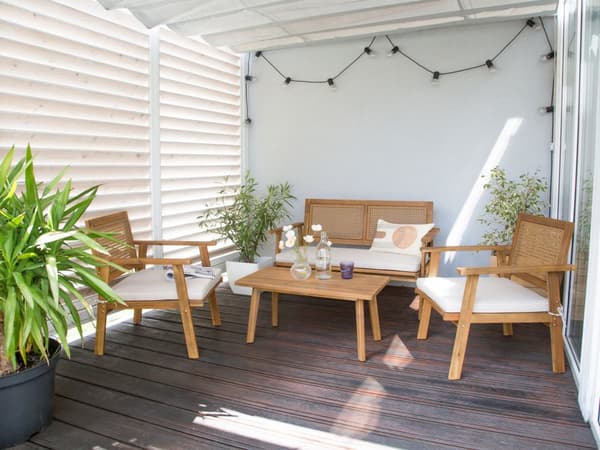 Trädgårdssoffgrupp Ljust Certifierat Akaciaträ Ljusbeige Dynor 4-sits Modern Design Utomhus Samtalsgrupp