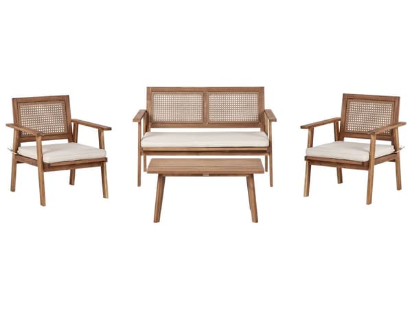Trädgårdssoffgrupp Ljust Certifierat Akaciaträ Ljusbeige Dynor 4-sits Modern Design Utomhus Samtalsgrupp
