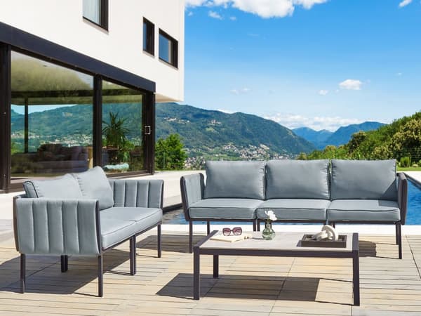 Loungegrupp med 2 Fåtöljer och Soffa Mörkgrå Stål 5-sits med Dynor Modern Design Trädgård Uteplats