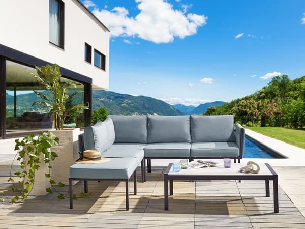 Loungegrupp med 2 Fåtöljer och Soffa Mörkgrå Stål 5-sits med Dynor Modern Design Trädgård Uteplats