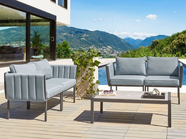 Loungegrupp med 2 Fåtöljer och Soffa Mörkgrå Stål 5-sits med Dynor Modern Design Trädgård Uteplats