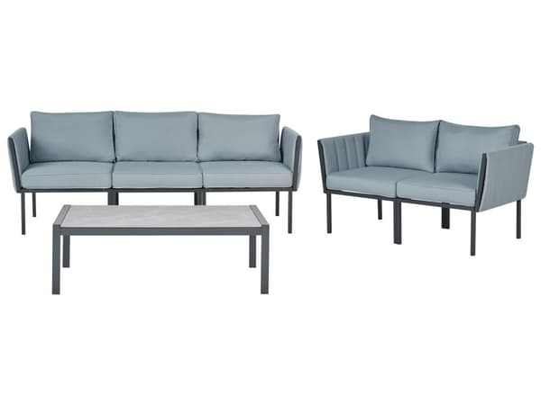 Loungegrupp med 2 Fåtöljer och Soffa Mörkgrå Stål 5-sits med Dynor Modern Design Trädgård Uteplats
