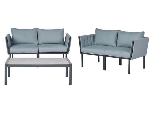 Loungegrupp med 2 Fåtöljer och Soffa Mörkgrå Stål 5-sits med Dynor Modern Design Trädgård Uteplats