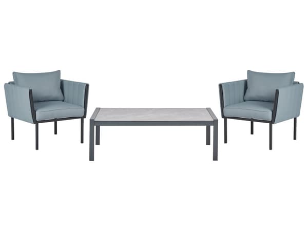Loungegrupp med 2 Fåtöljer och Soffa Mörkgrå Stål 5-sits med Dynor Modern Design Trädgård Uteplats