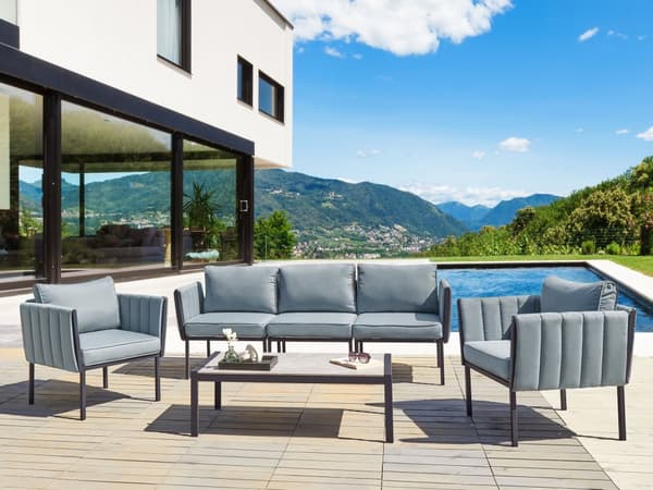 Loungegrupp med 2 Fåtöljer och Soffa Mörkgrå Stål 5-sits med Dynor Modern Design Trädgård Uteplats