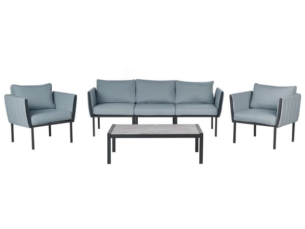 Loungegrupp med 2 Fåtöljer och Soffa Mörkgrå Stål 5-sits med Dynor Modern Design Trädgård Uteplats