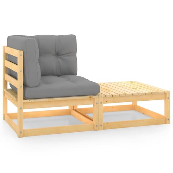 Loungegrupp med dynor 2 delar massiv furu