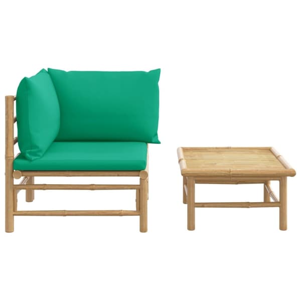 Loungegrupp för trädgården 2 delar gröna dynor bambu