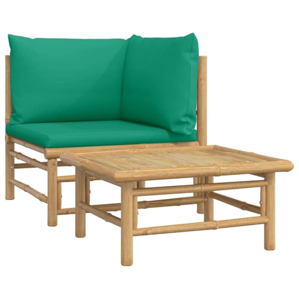 Loungegrupp för trädgården 2 delar gröna dynor bambu