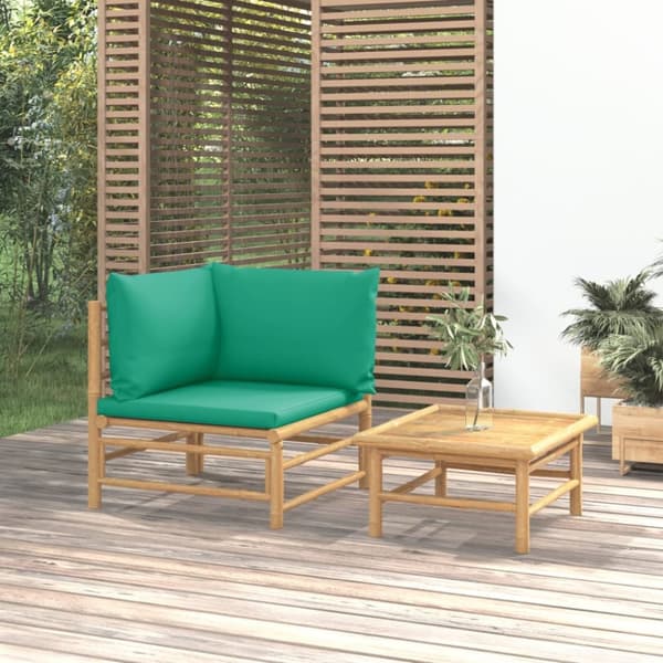 Loungegrupp för trädgården 2 delar gröna dynor bambu