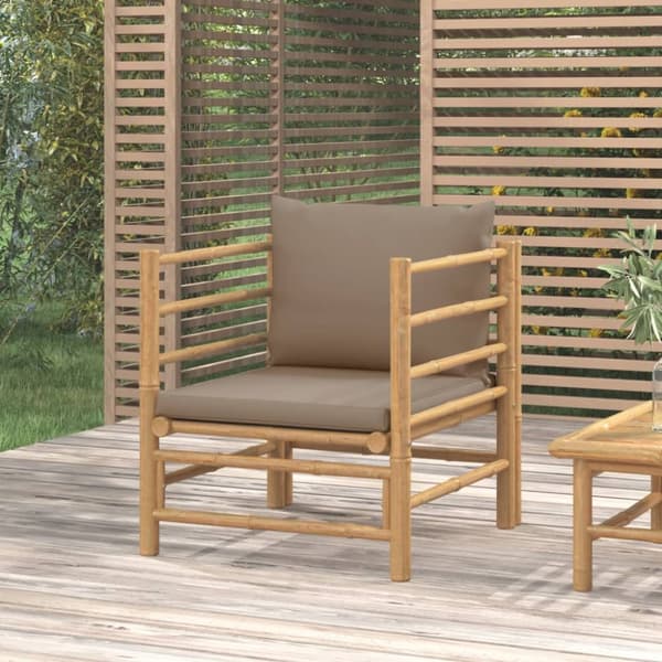 Soffa för trädgården med taupe dynor bambu