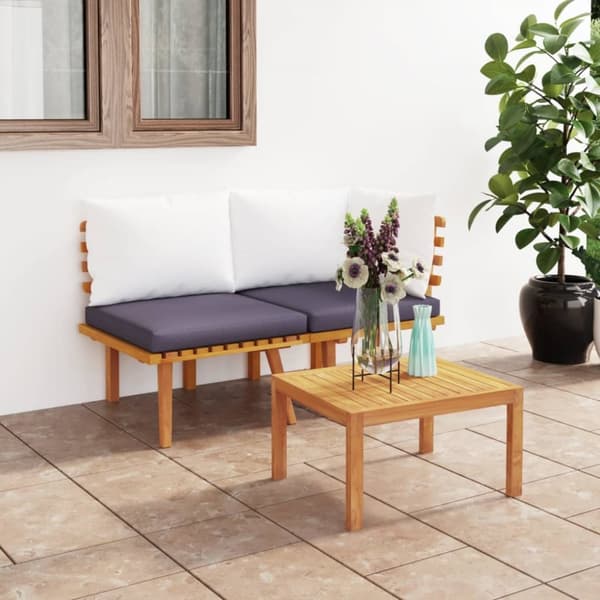Loungegrupp för trädgården med dynor 2 delar massivt akaciaträ