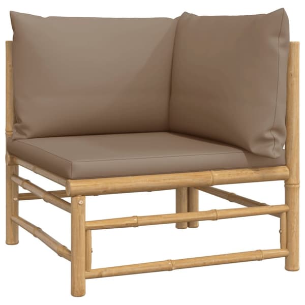 Hörnsoffa för trädgården med taupe dynor bambu