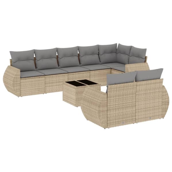 Soffgrupp för trädgården med dynor 9 delar beige konstrotting