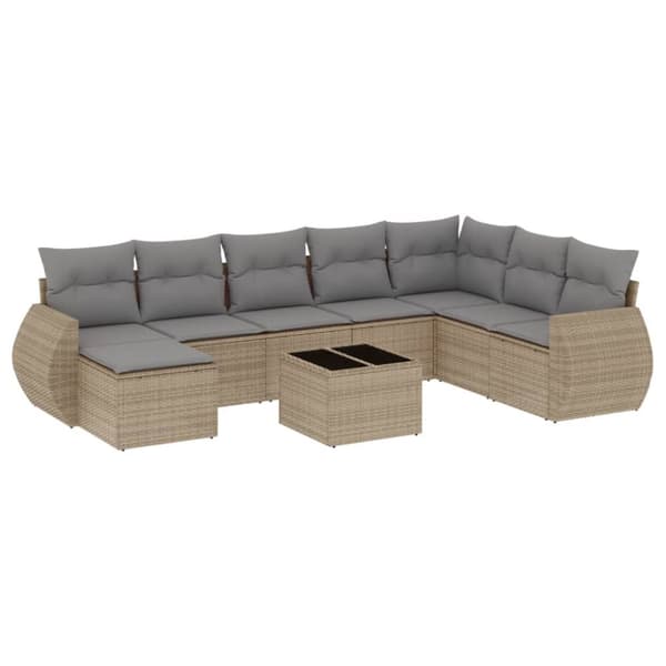 Soffgrupp för trädgården med dynor 9 delar beige konstrotting