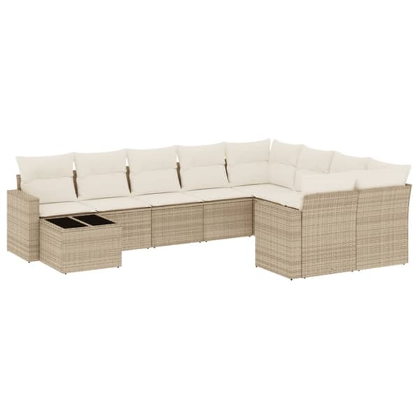 Soffgrupp för trädgård med dynor 10 delar beige konstrotting