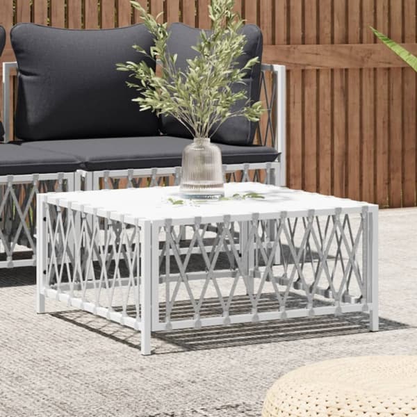 Trädgårdsbord vit 70x70x34 cm vävt tyg