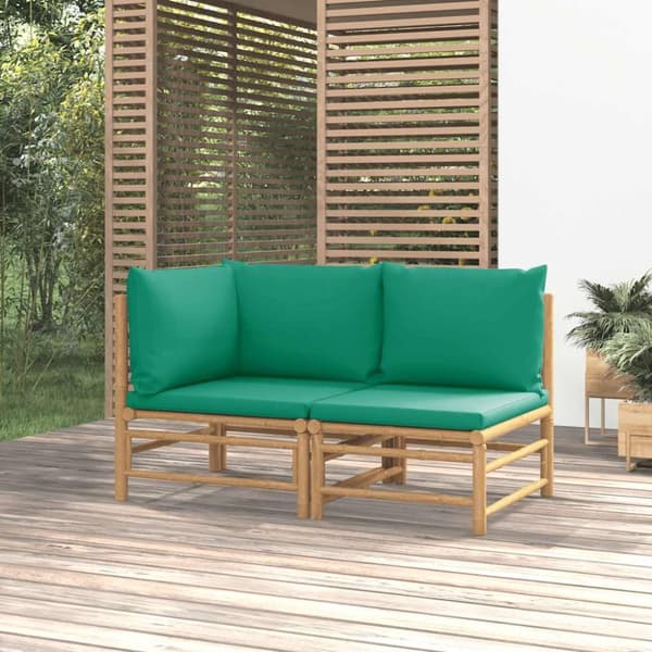 Loungegrupp för trädgården 2 delar gröna dynor bambu