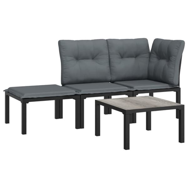Loungegrupp 4 delar svart och grå konstrotting