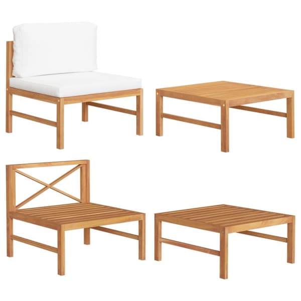 Loungegrupp för trädgården med gräddvita dynor 2 delar teak