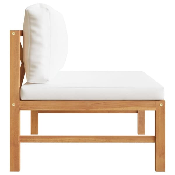 Mittensoffa med gräddvita dynor massiv teak