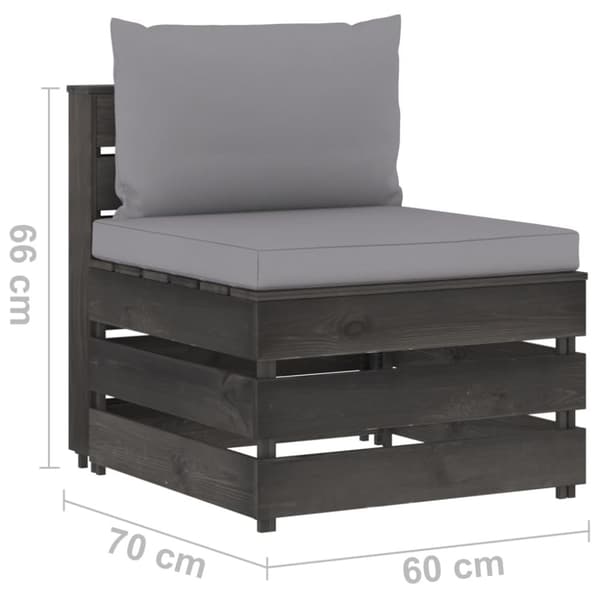 Mittensektion med dynor till pallsoffa impregnerat trä