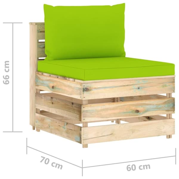 Mittensektion med dynor till pallsoffa tryckimpregnerat trä