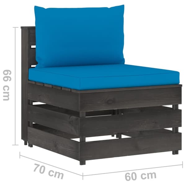 Mittensektion med dynor till pallsoffa grå impregnerat trä