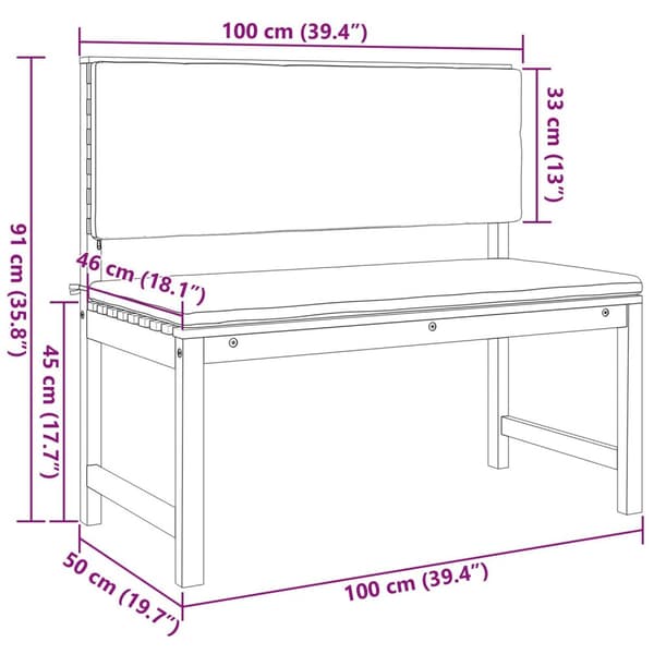 vidaXL Puutarhapenkit Tyynyillä 100x50x91 cm Kestävä Akasia