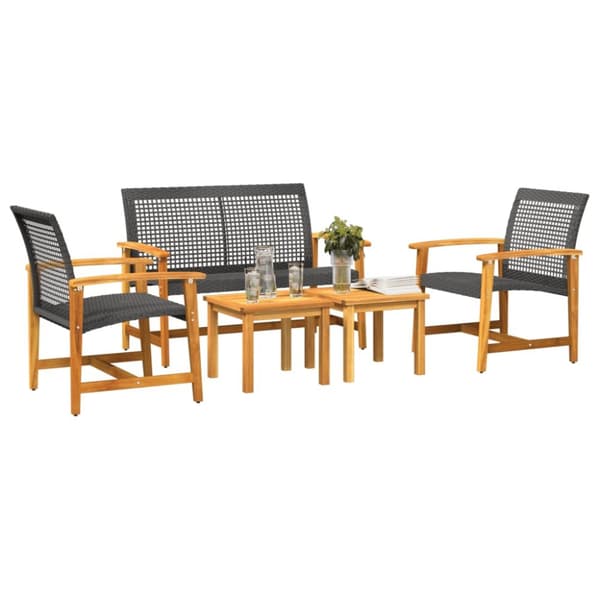 Loungegrupp för trädgården 5 delar svart konstrotting akaciaträ