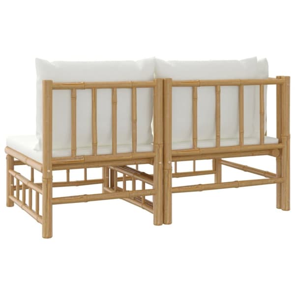 Loungegrupp för trädgården med gräddvita dynor 2 delar bambu