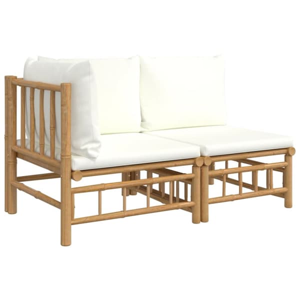 Loungegrupp för trädgården med gräddvita dynor 2 delar bambu