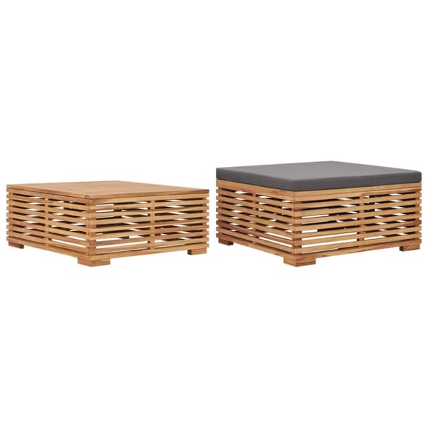 Utebord och fotpall med mörkgrå dyna massiv teak