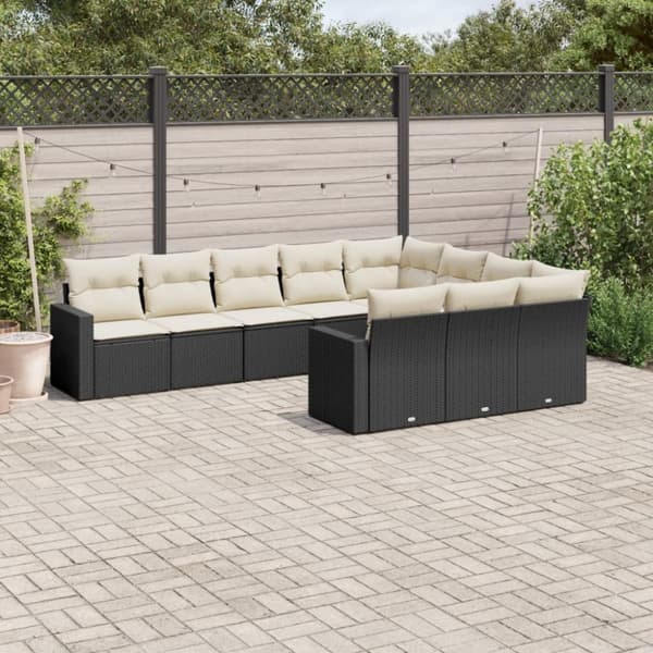 Loungegrupp 10 delar med svarta dynor konstrotting